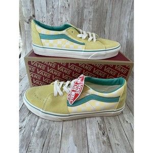 Size 10 - VANS Sk8-Low Checkerboard - Banana Cream “Yellow And Teal Vans”
